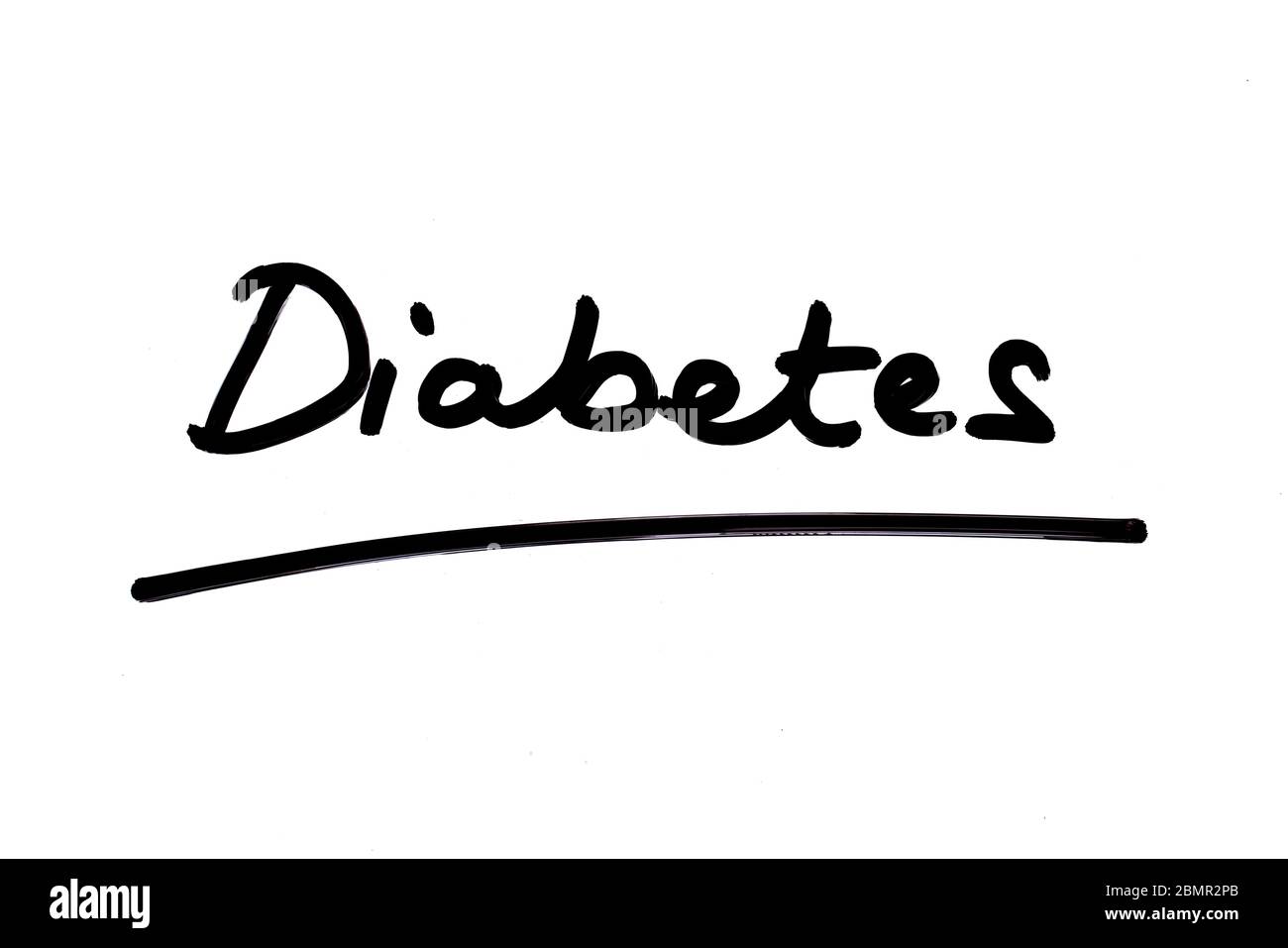 Diabetes handschriftlich auf weißem Hintergrund. Stockfoto