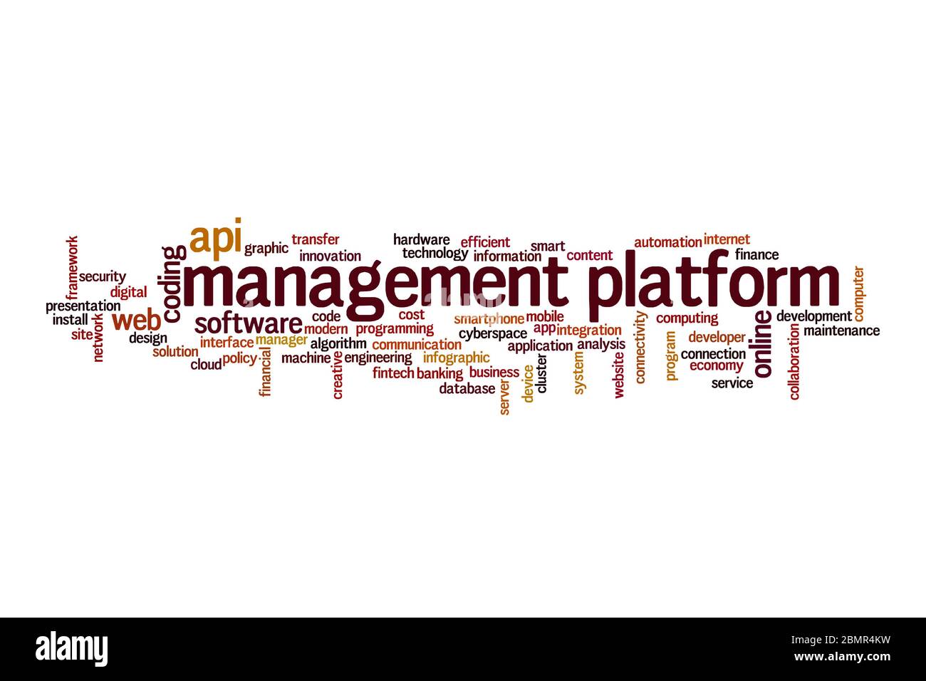 Management-Plattform Wort Cloud-Konzept auf weißem Hintergrund Stockfoto