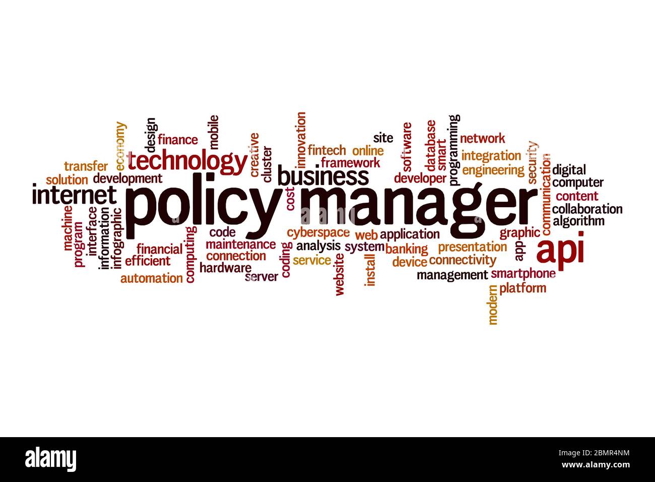 Policy Manager Wort Cloud Konzept auf weißem Hintergrund Stockfoto