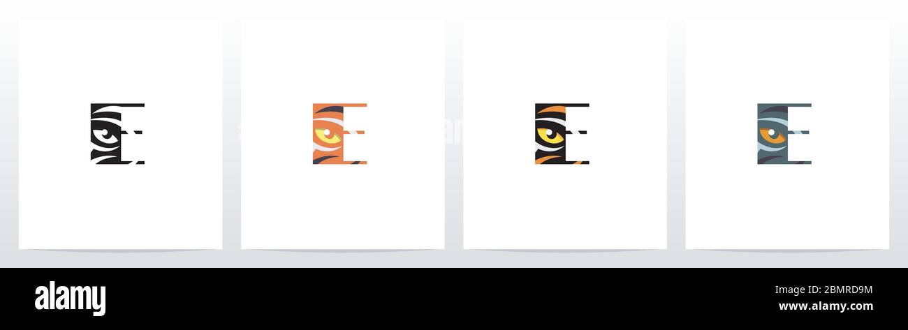 Logo-Design mit „Tiger Eye Inside“-Schriftzug E Stock Vektor