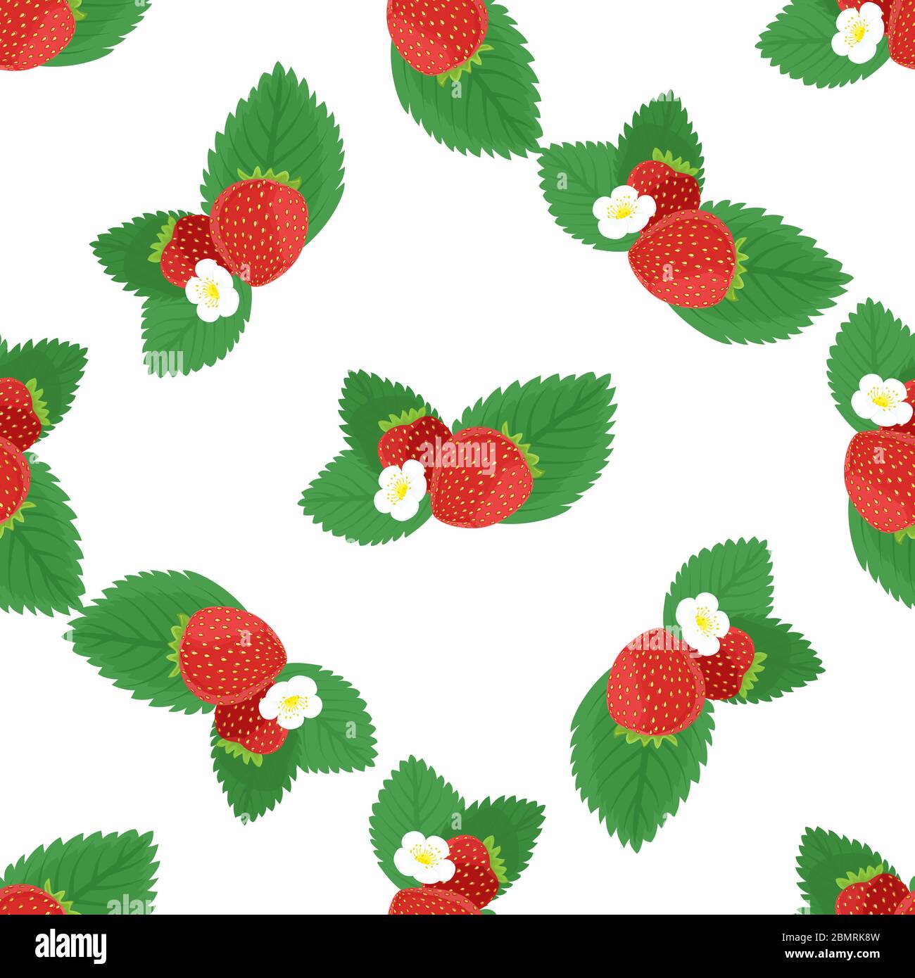 Erdbeeren nahtlose Vektor Hintergrund. Nahtlose Vektor-Muster mit Erdbeerbeeren und Blumen Stock Vektor
