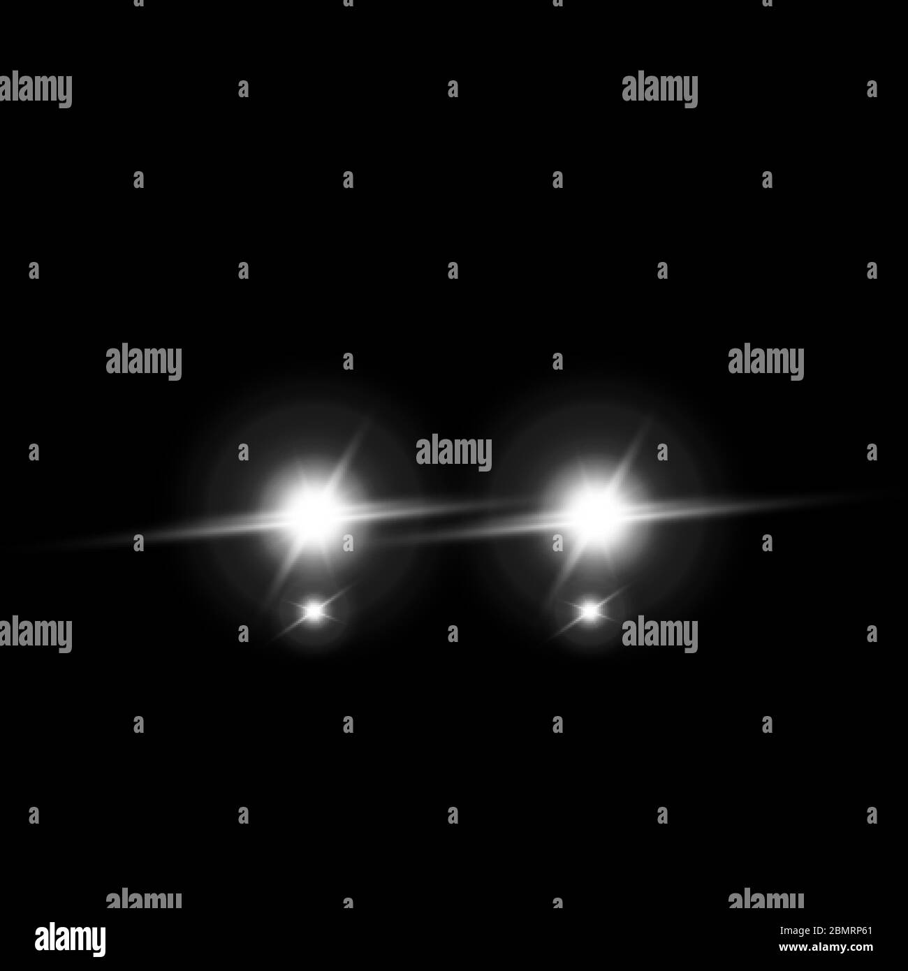 Scheinwerfer Fahrzeug. Vorderansicht des Lichtstrahls. Vektordarstellung isoliert auf dunklem Hintergrund Stock Vektor