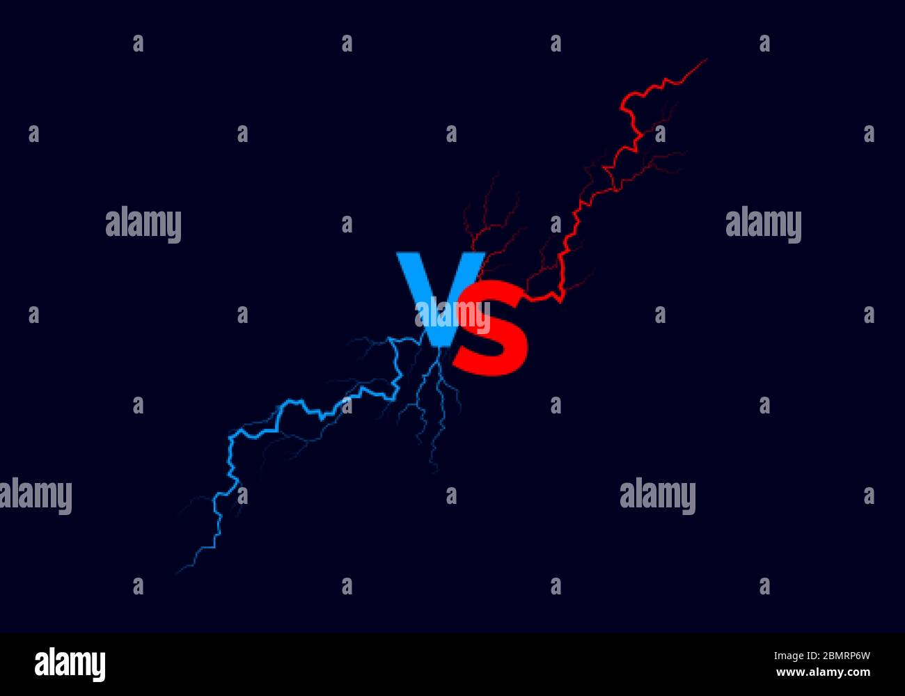 VS Text mit roten und blauen Blitzen. Gegen Kampf. Sport oder Spiel Hintergrund. Vektorgrafik Stock Vektor