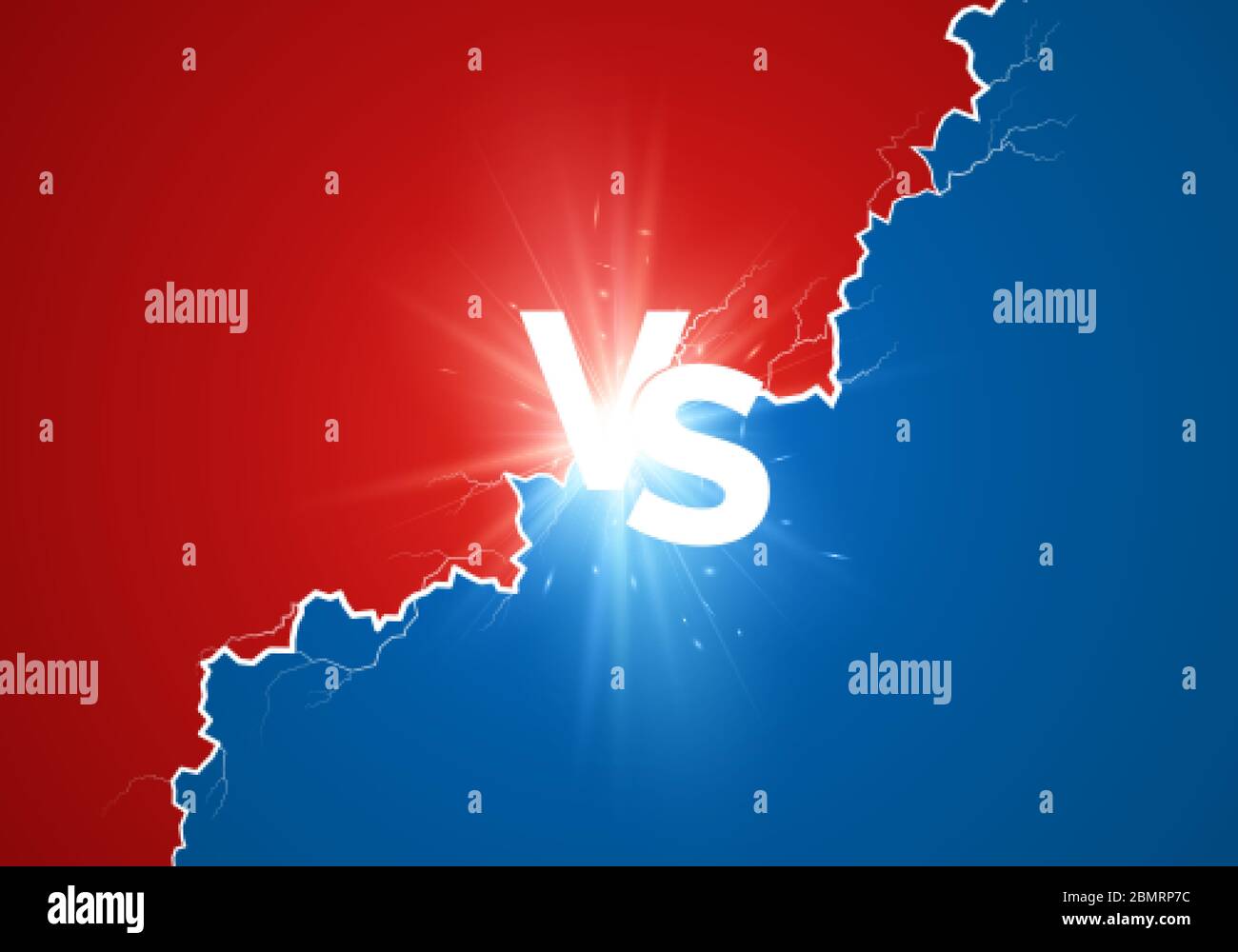 Weißer Text VS mit Blitz. Gegen den Hintergrund der Schlacht. Vektorgrafik Stock Vektor