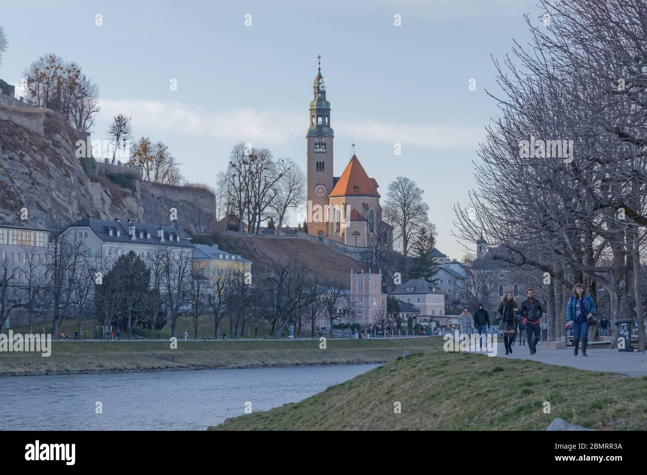 Mulln Kirche in Salzburg Österreich am Wintertag Stockfoto