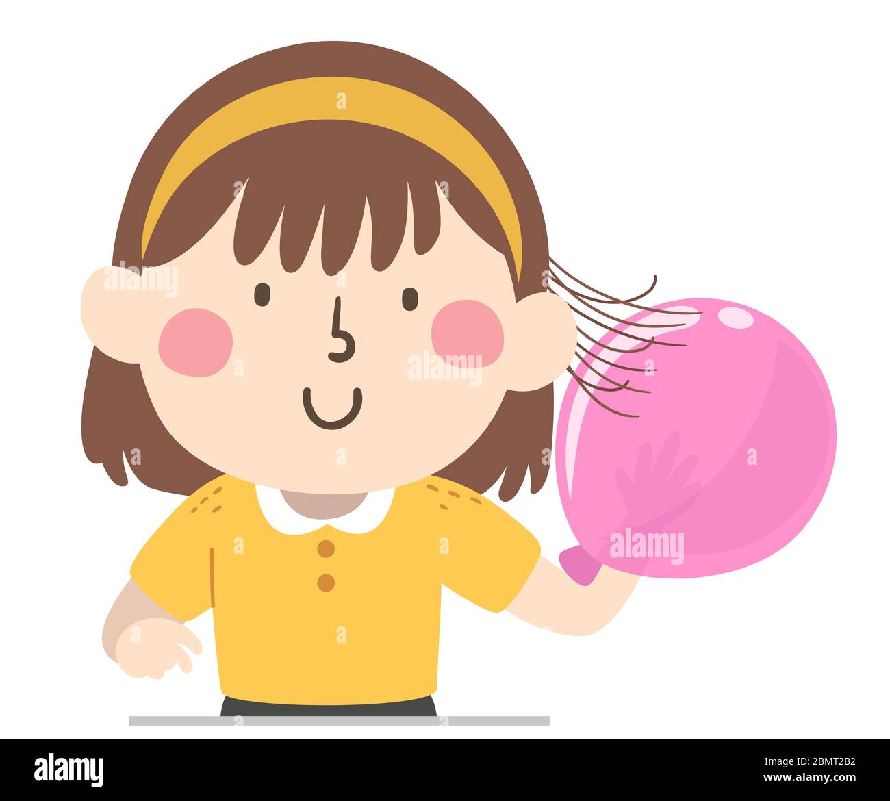 Illustration eines Kid Girl, das einen Ballon mit Haar hält, das daran klebt und mit statischer Elektrizität experimentiert Stockfoto