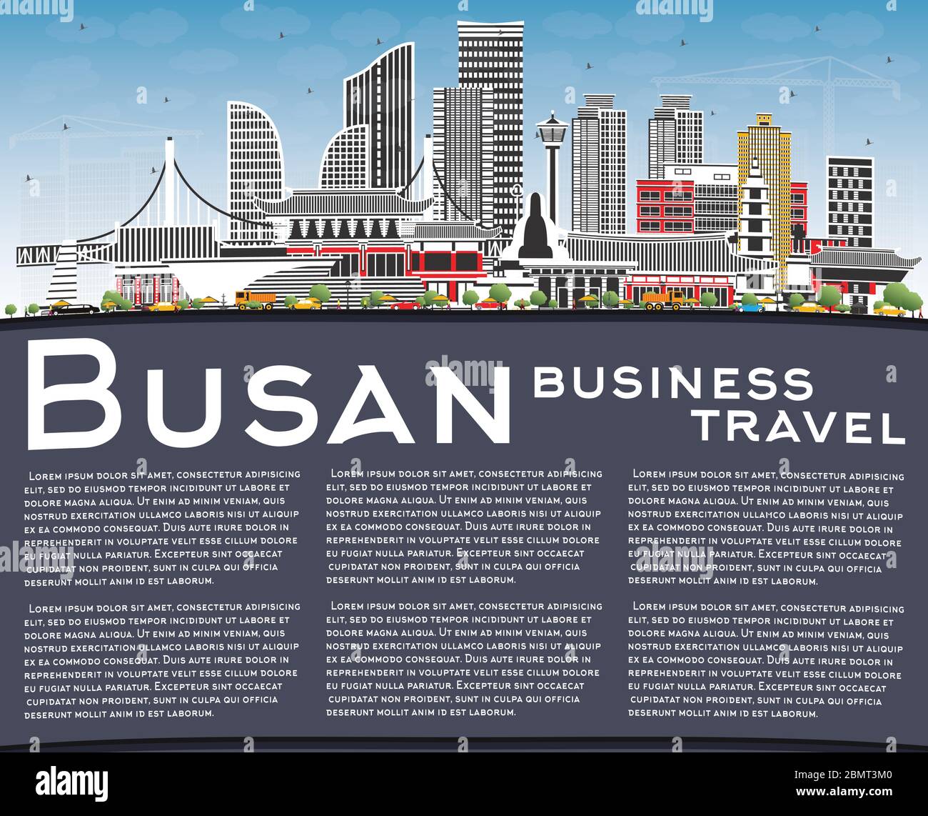 Busan Südkorea City Skyline mit farbigen Gebäuden, Blue Sky und Copy Space. Vektorgrafik. Stock Vektor