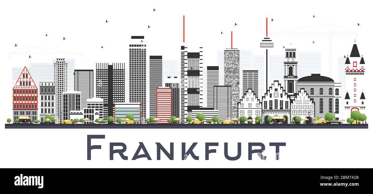 Frankfurt Deutschland City Skyline mit farbigen Gebäuden isoliert auf Weiß. Vektorgrafik. Stock Vektor