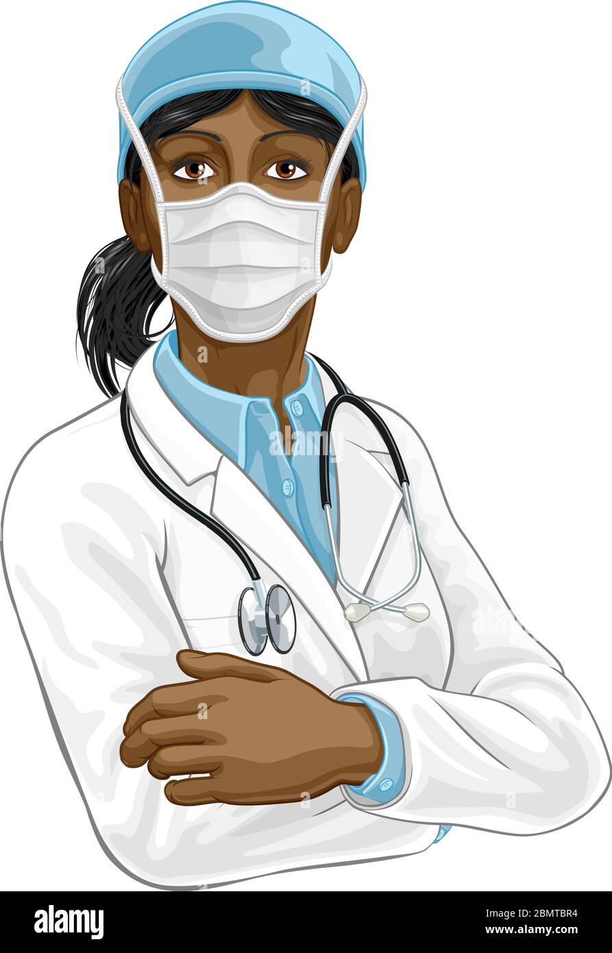 Doktor Frau in medizinischer PSA Maske Stock Vektor