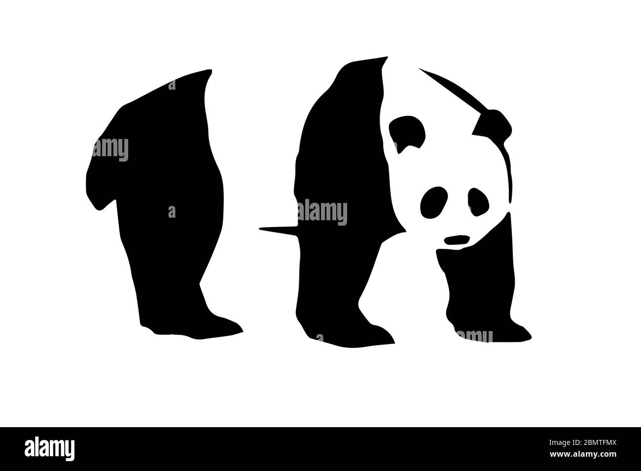 Panda Silhouette auf weißem Hintergrund Stockfoto