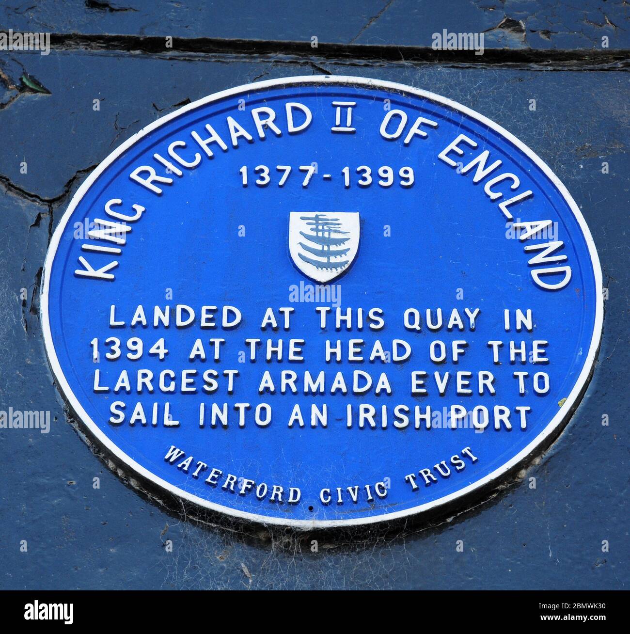 Blaue Gedenktafel zur Landung von König Richard II. In Waterford. Stockfoto