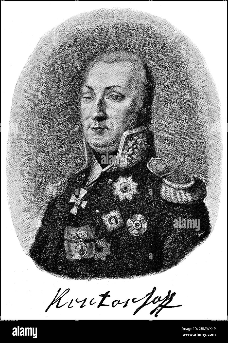 Fürst Michail Kutusow-Smolenski, Michail Kutusow Illarionovic, 16. September 1745 - 28. April 1813, Feldmarschall war die russische Armee. Kutusov gilt in Russland als Held des Vaterländischen Krieges gegen Napoleon Bonaparte / Fürst Michail Illarionowitsch Kutusow-Smolenski, Michail Illarionovic Kutusov, 16. 1745. Bis 28. September. April 1813, war Generalfeldmarschall der russischen Armee. Kutusow gilt in Russland als Held des Vaterländischen Krieges gegen Napoleon Bonaparte, historisch, historisch, digital verbesserte Reproduktion eines Originals aus dem 19. Jahrhundert / Digitale Produktion ein Stockfoto