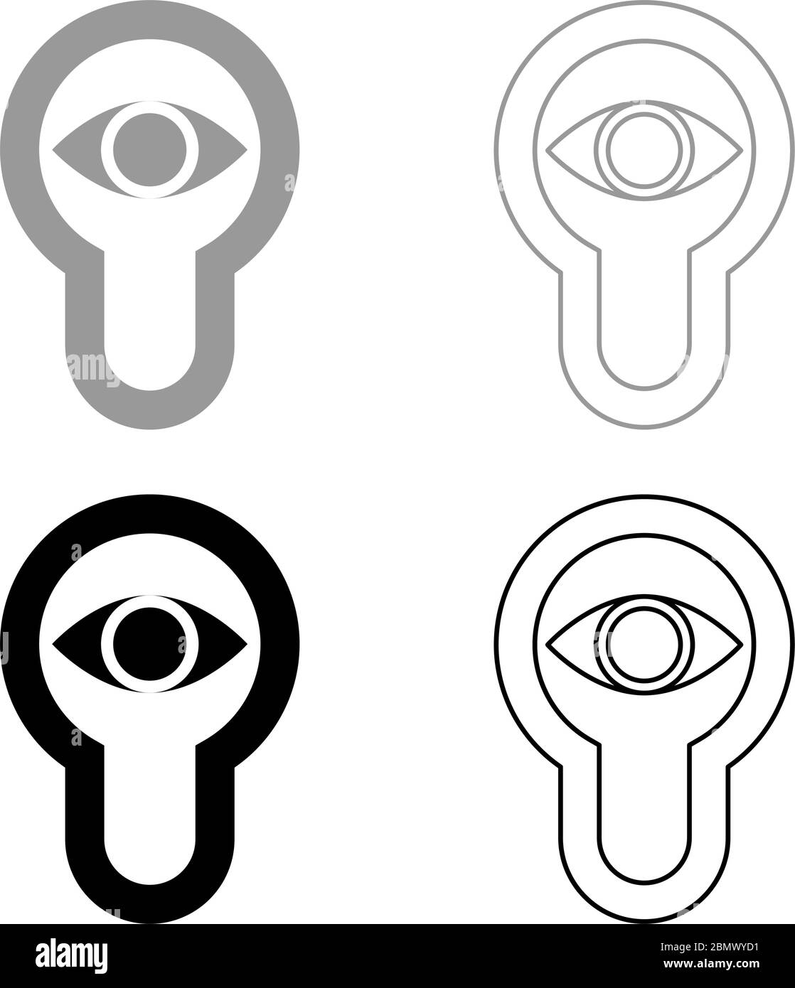 Schlüsselloch Auge suchen Schloss Tür aussehen Konzept Symbol Umriss Set schwarz grau Farbe Vektor Illustration flach Stil einfaches Bild Stock Vektor