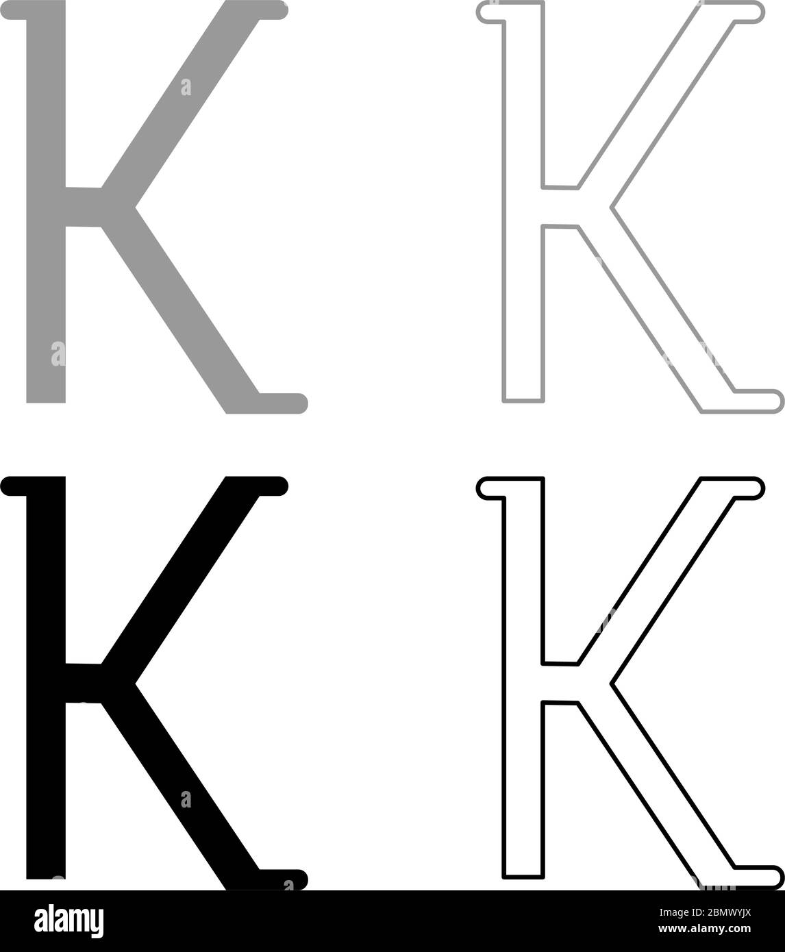 Kappa griechisch Symbol kleiner Buchstabe Kleinbuchstaben Schrift Symbol  Umriss Set schwarz grau Farbe Vektor Illustration flach Stil einfaches Bild  Stock-Vektorgrafik - Alamy