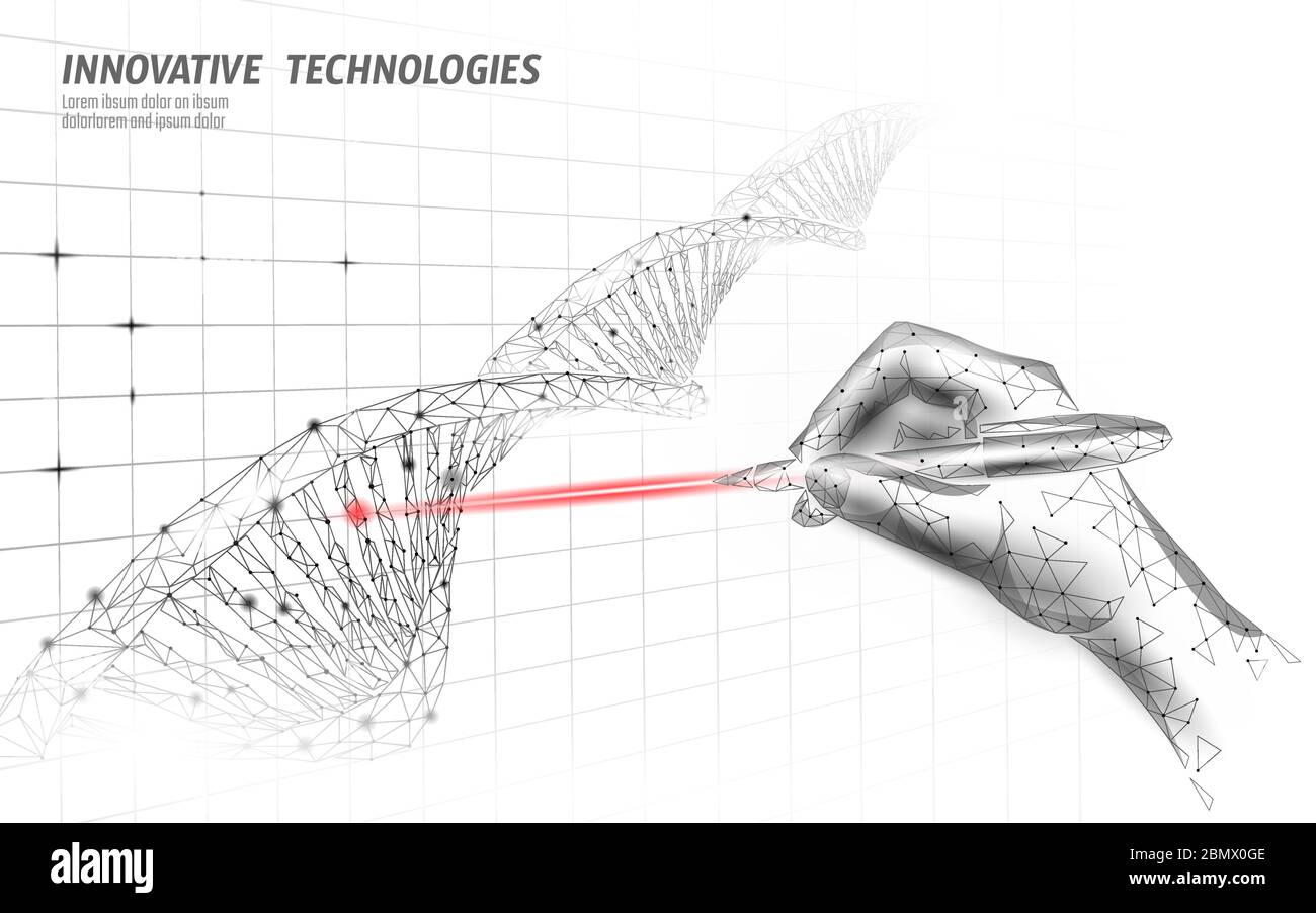 Gentherapie DNA 3D chemische Molekülstruktur Low Poly. Polygonaler Coronavirus-Impfstoff. Innovation Medizin Genom Engineering Vektor Stock Vektor