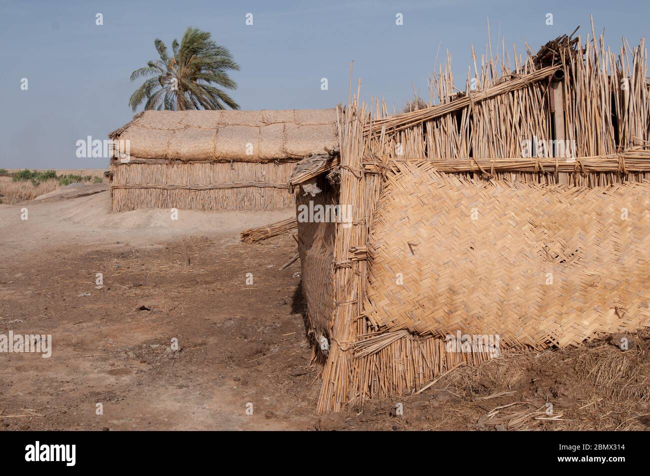 Traditionelle Gebäude aus getrocknetem Schilf, in den Sümpfen des Südiraks Stockfoto