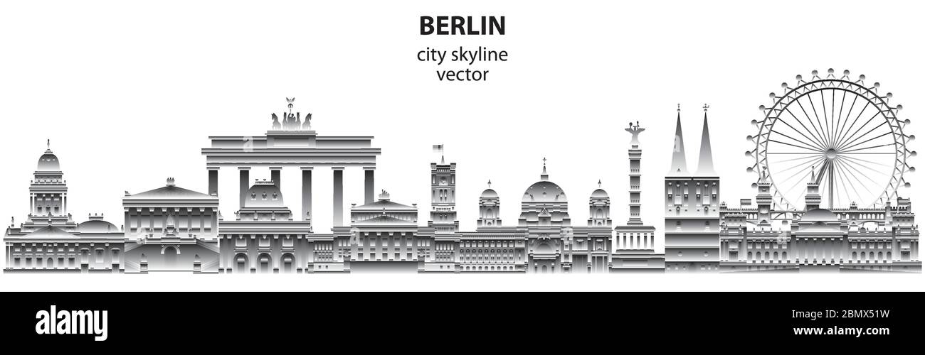 Horizontale abstrakte Berliner Skyline Reise Illustration mit architektonischen Wahrzeichen. Berlin Reisekonzept, deutscher Tourismus und Reisevektorrückweg Stock Vektor