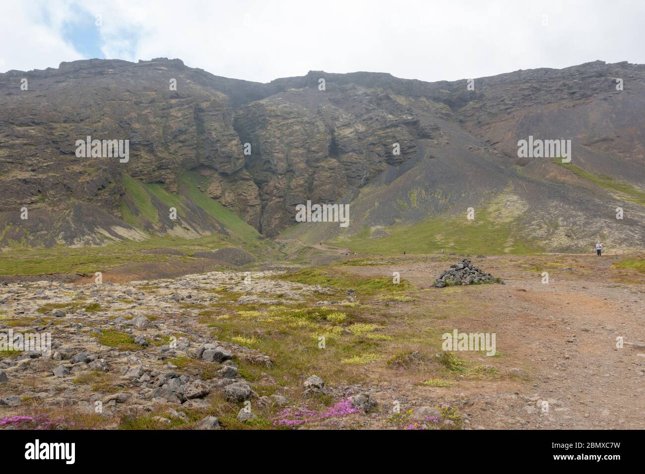 Blick auf den Rauðfeldsgjá, (Red-Cloak Rift), ist eine schöne Schlucht in Botnsfjall Mountain, Snæfellsnes Halbinsel, Island. Stockfoto
