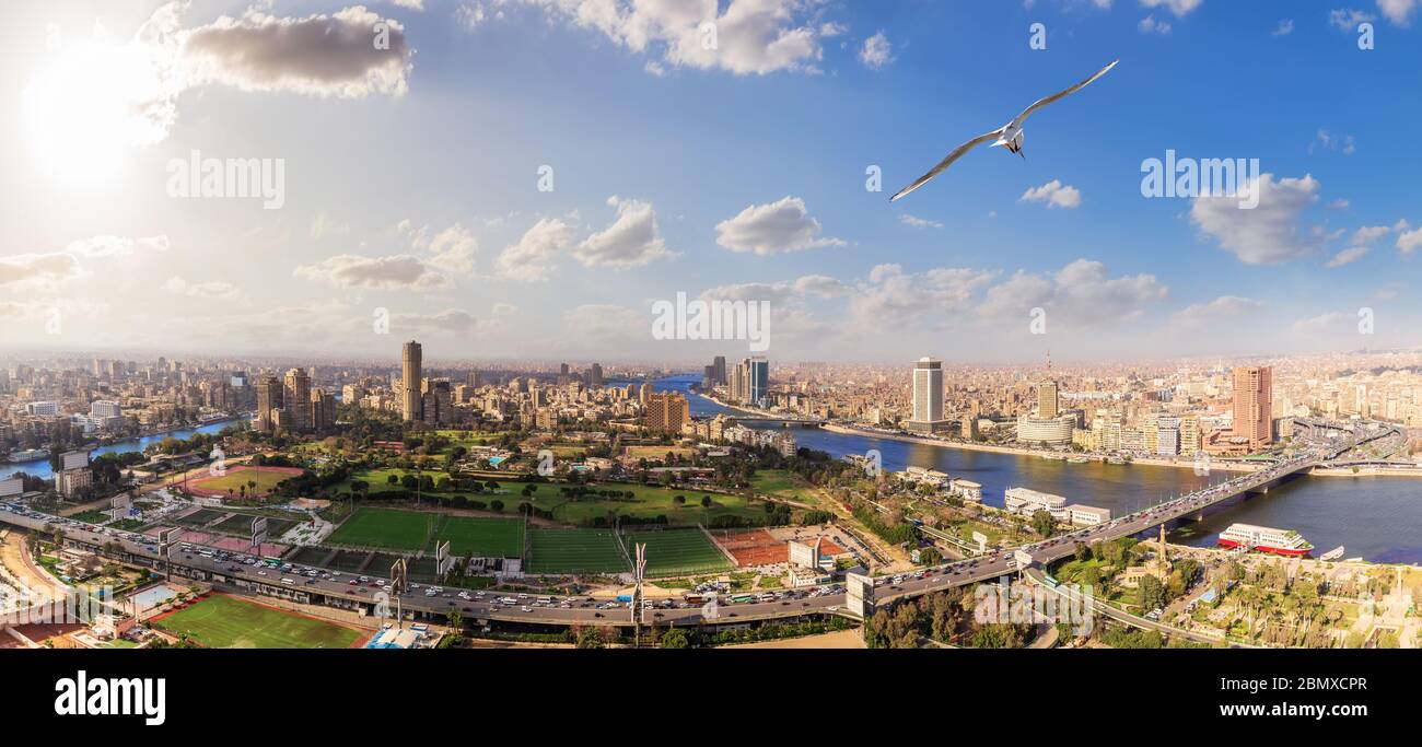 Kairo Zentrum Luftpanorama, Blick vom Turm, Ägypten Stockfoto