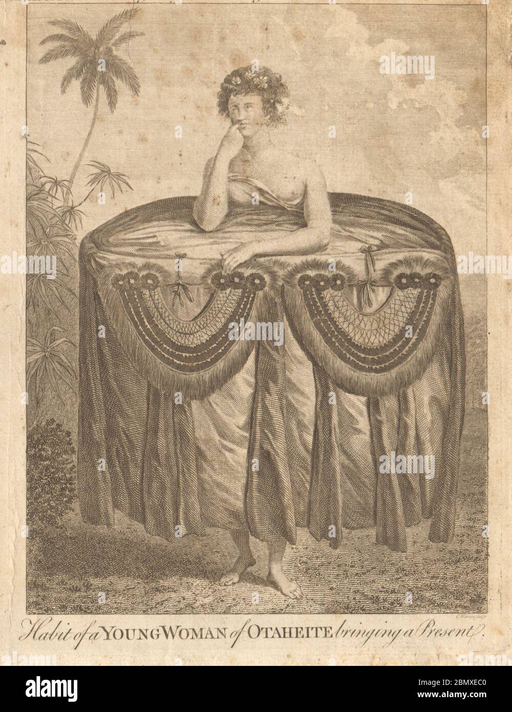 Kleid einer jungen Frau von Otaheite, die ein Geschenk bringt. Tahiti Polynesien BANKES 1789 Stockfoto