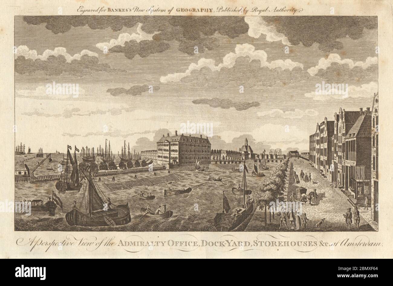 Das Admiralty Büro, Dock Yard, Lagerhäuser, Amsterdam. BANKES 1789 alter Druck Stockfoto