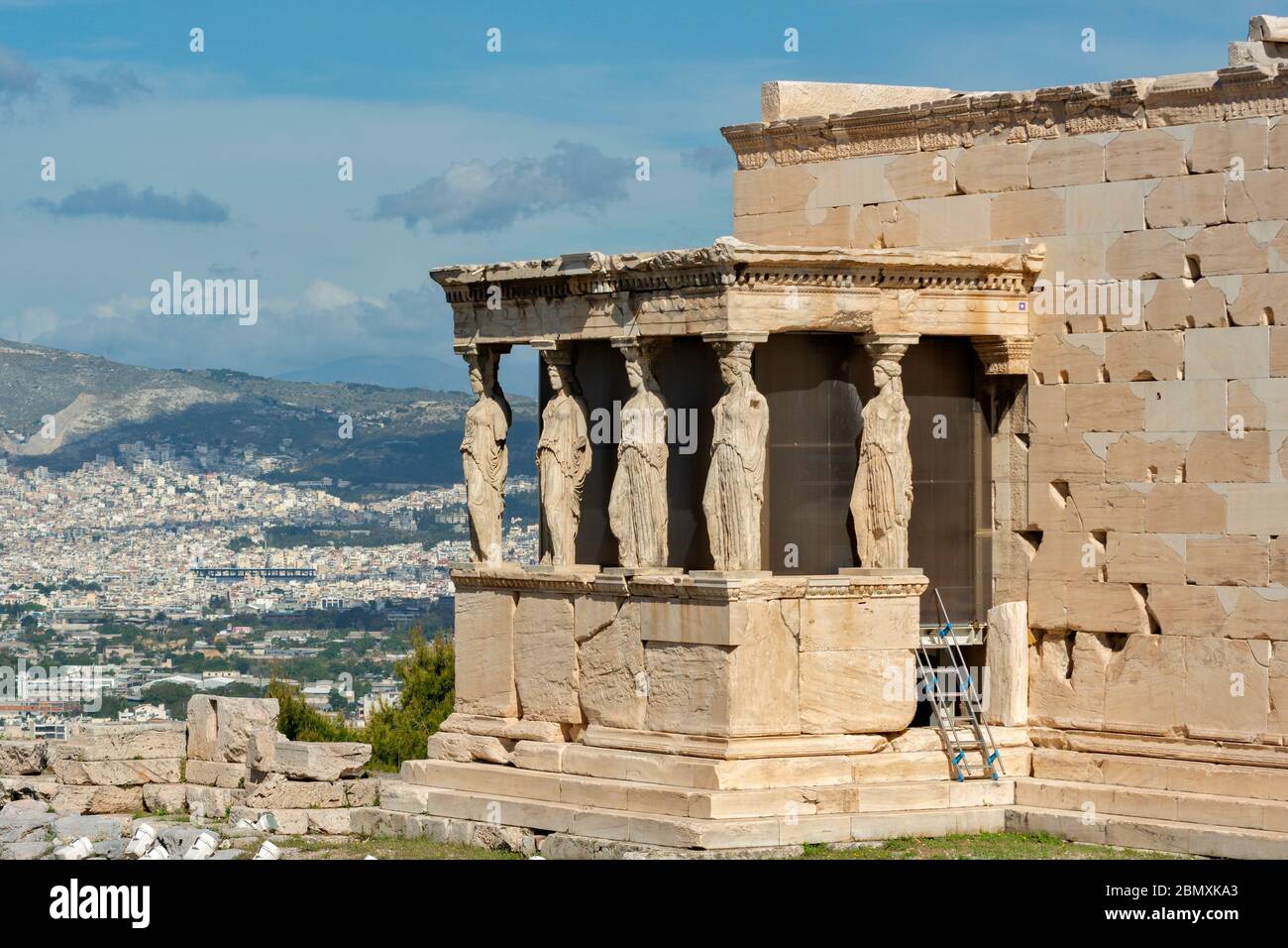 Veranda der Maidens (Veranda der Karyatiden) in der Akropolis von Athen in Griechenland Stockfoto