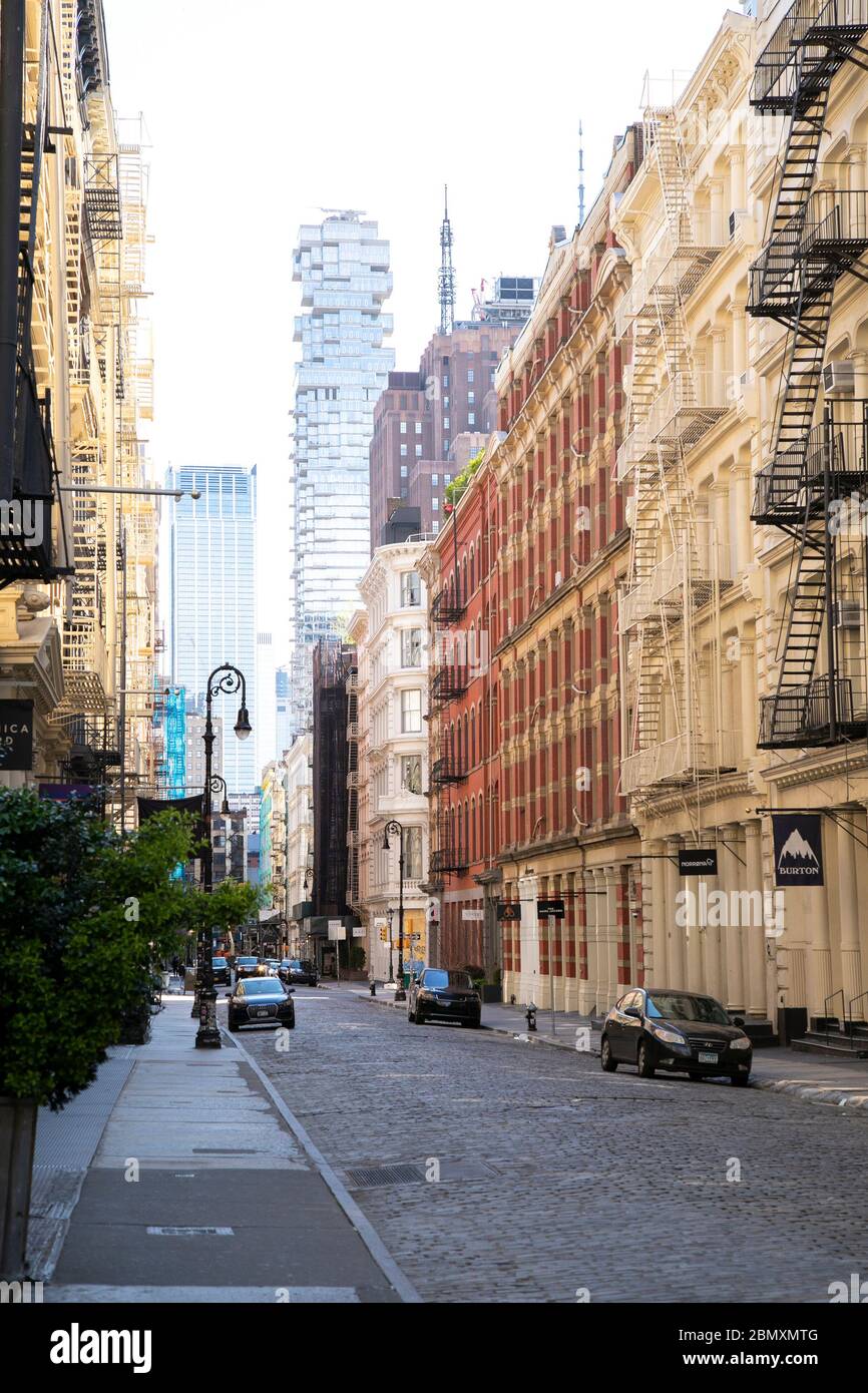 Leere Straßen von Soho während der Coronavirus-Pandemie in New York City. Stockfoto