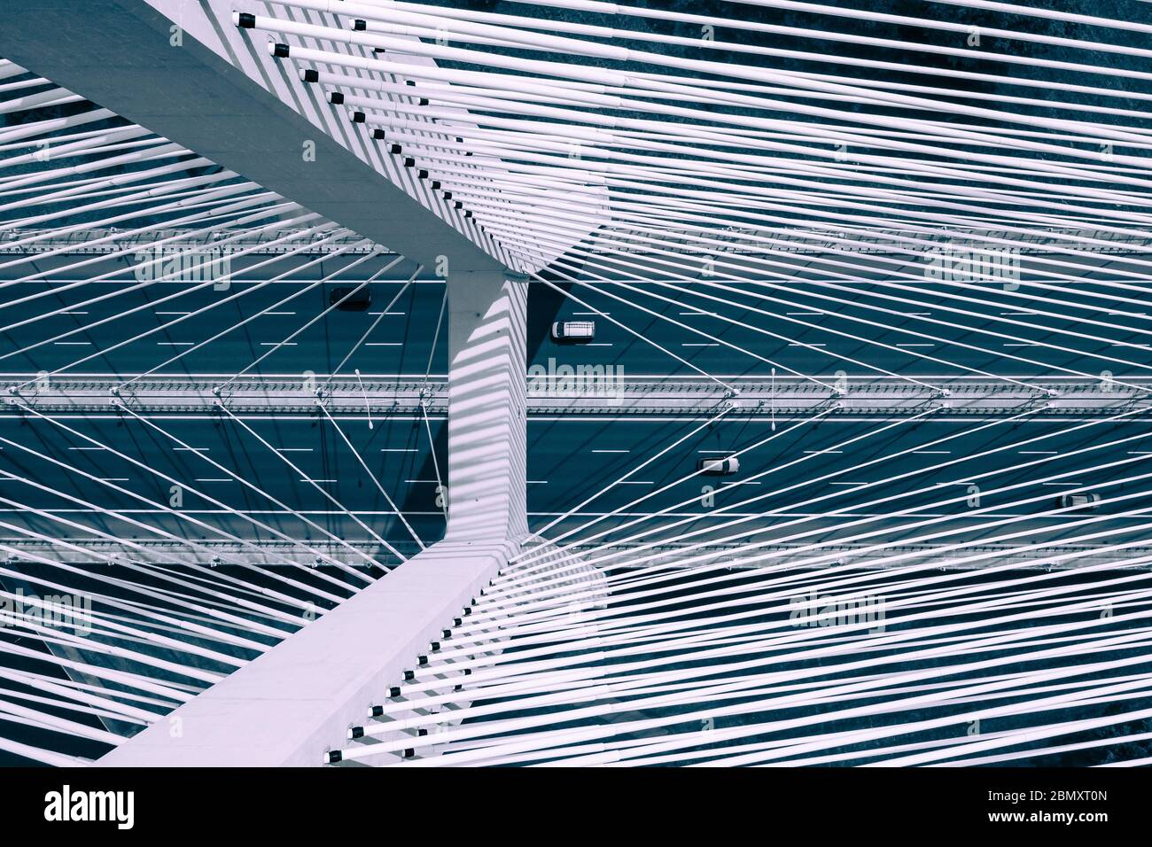 Luftaufnahme der meisten Redzinski-Brücke über oder in Wroclaw, Polen. Stockfoto