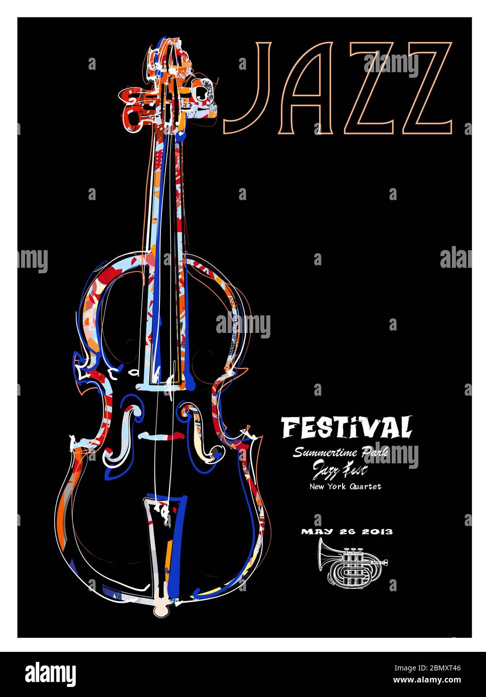 Jazz Festival Poster mit Cello - Vektor-Illustration (ideal für den Druck auf Stoff oder Papier, Poster oder Tapete, Hausdekoration) Stock Vektor