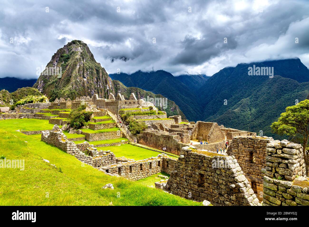 Alte Inka-Stadt Machu Picchu und Huayna Picchu Berg, Sacred Valley, Peru Stockfoto