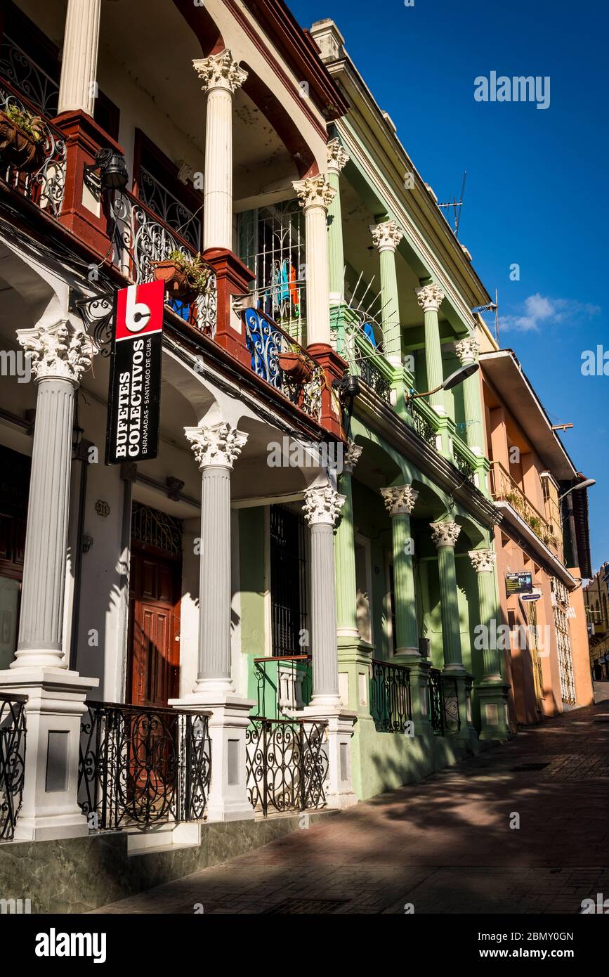 Hauptfußgängerzone für Restaurants und Geschäfte, Santiago de Cuba, Kuba bekannt Stockfoto
