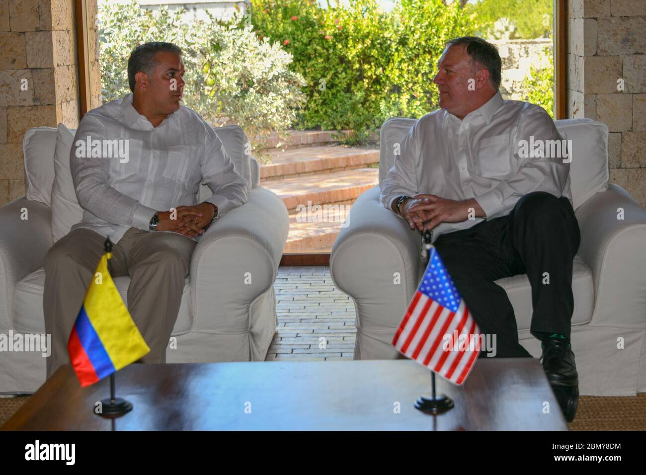Minister Pompeo trifft kolumbianischen Präsidenten Ivan Duque US-Außenminister Michael R. Pompeo trifft kolumbianischen Präsidenten Ivan Duque in Cartagena, Kolumbien, 2. Januar 2019. Stockfoto