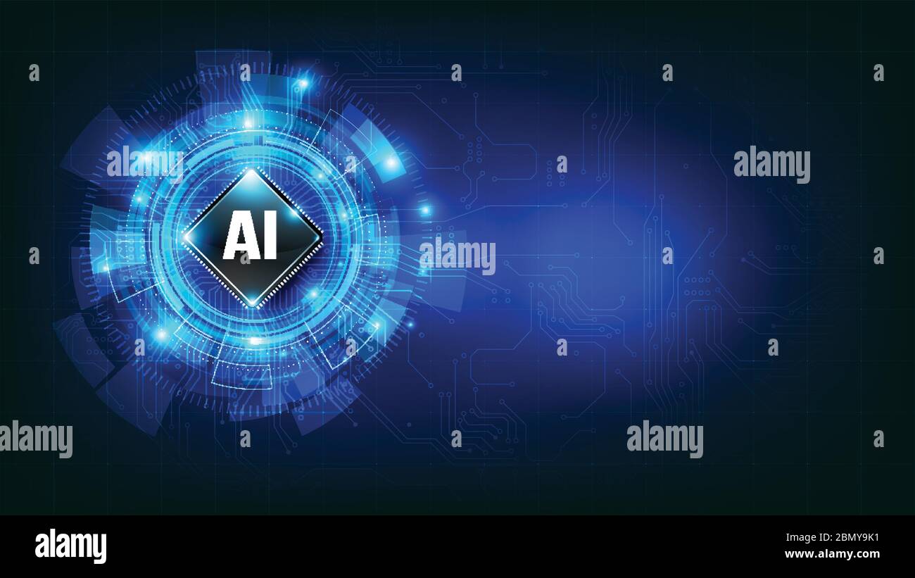 Futuristische Ai künstliche Intelligenz und Technologie dunkelblauen Hintergrund, Circle HUD Head-up-Display-Schnittstelle für Kommunikation und Innovation Cyber Stock Vektor