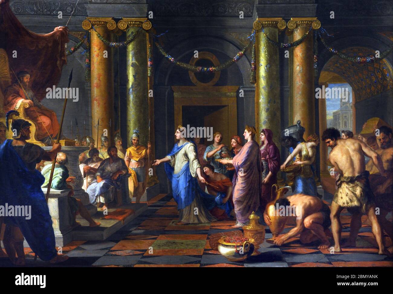 Solomon Empfangen der Königin von Saba 1650 von Jacques Stella 1596-1657 Frankreich Französisch ( die Königin von Saba ist der Monarch in der Bibel erwähnt und dann in späteren Werken, die nach Jerusalem reist, um die Weisheit des Königs Salomo zu erfahren ( 965-931 v. Chr.). Stockfoto