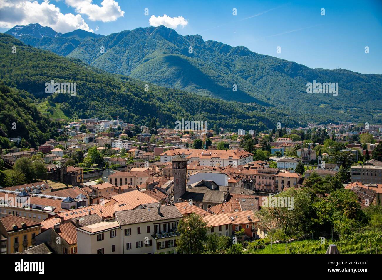 Am 2. Juni 2019 traf sich der US-Außenminister Mike Pompeo mit dem Schweizer Außenminister Ignazio Cassis auf Schloss Grande in Bellinzona, Schweiz, um Fragen von beiderseitigem diplomatischem Interesse zu erörtern. Stockfoto
