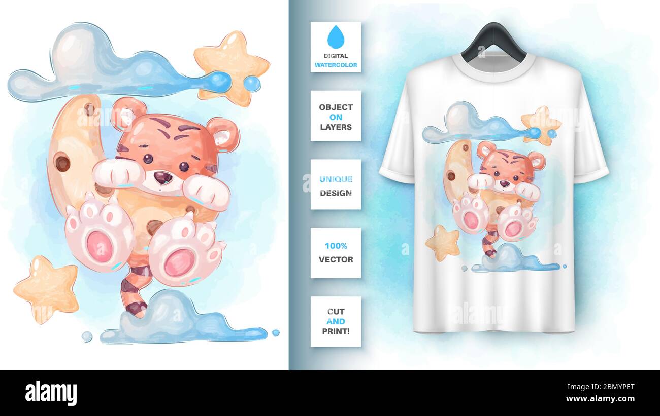 Aquarell Tiger Poster und Merchandising. Stock Vektor