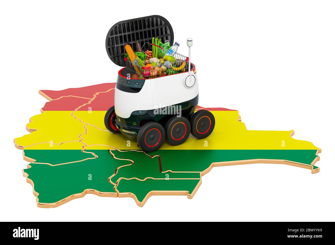Autonome Lieferung Roboter in Bolivien, 3D-Rendering isoliert auf weißem Hintergrund Stockfoto
