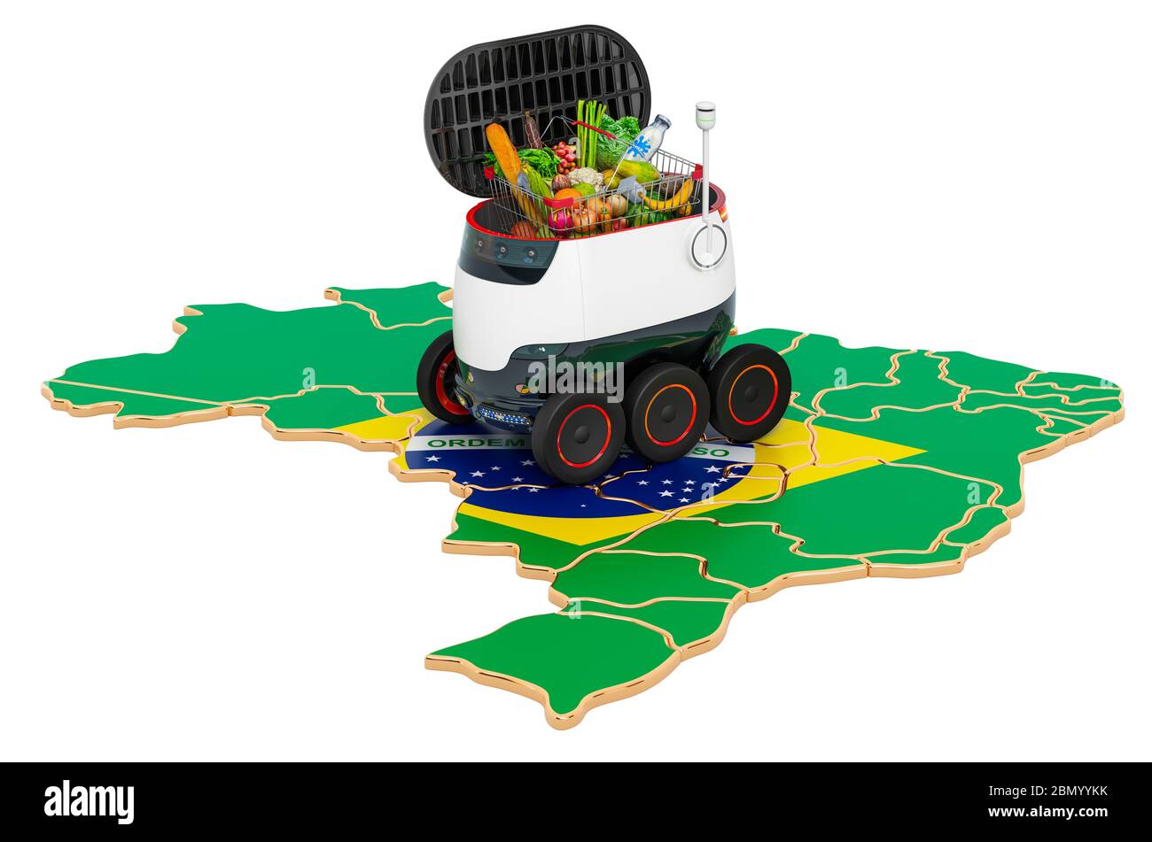 Autonome Lieferung Roboter in Brasilien, 3D-Rendering isoliert auf weißem Hintergrund Stockfoto