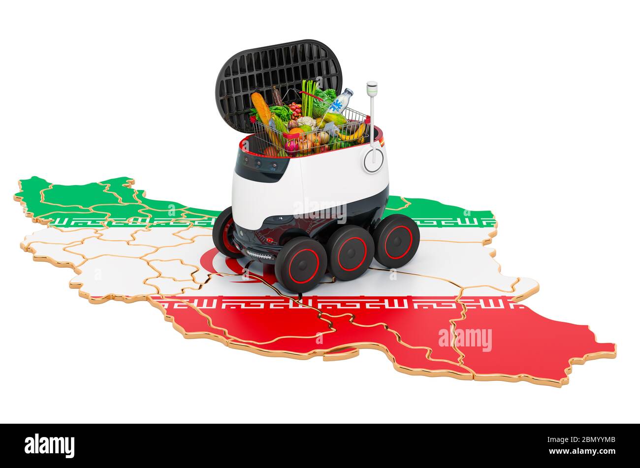 Autonomer Lieferroboter im Iran, 3D-Rendering isoliert auf weißem Hintergrund Stockfoto