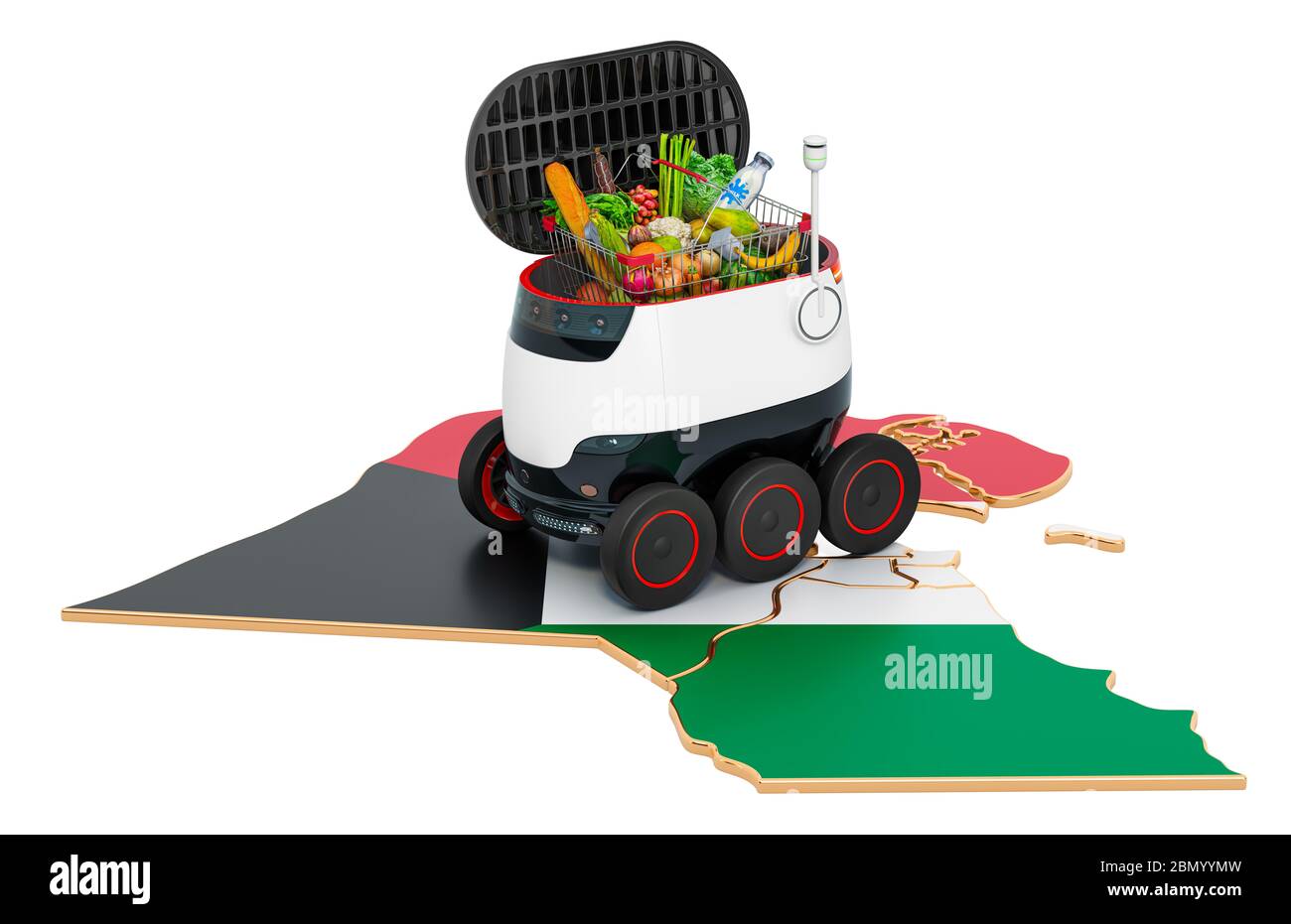 Autonome Lieferung Roboter in Kuwait, 3D-Rendering isoliert auf weißem Hintergrund Stockfoto