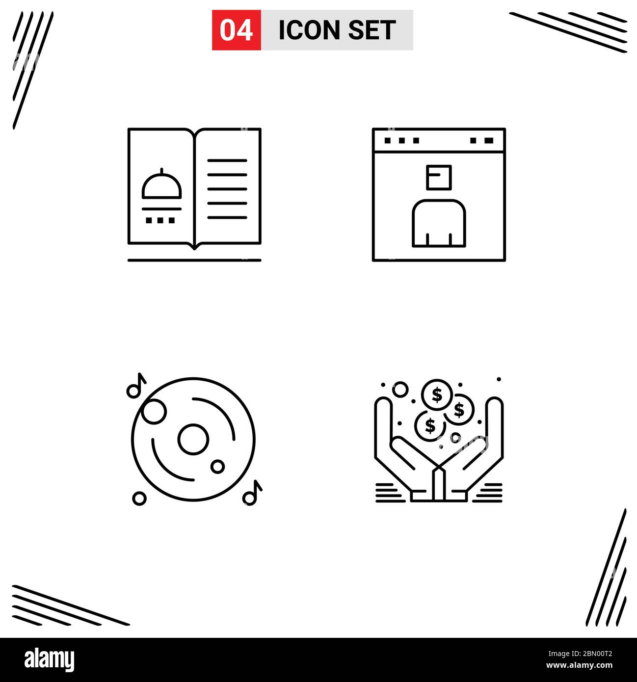 4 Kreative Symbole Moderne Zeichen und Symbole des Kochbuchs, Menschen, Rezepte, Browser, cd editierbare Vektor Design-Elemente Stock Vektor