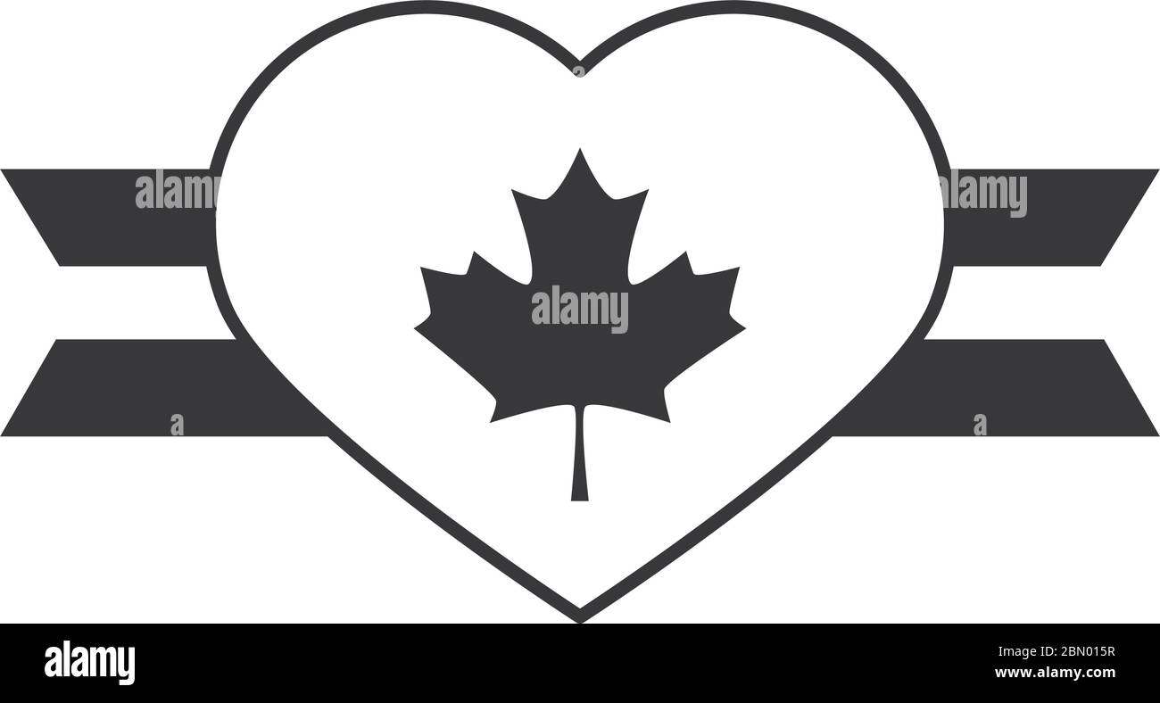 kanada Tag, Herz mit Ahorn Blatt Band Dekoration Design Vektor Illustration Silhouette Stil Symbol Stock Vektor