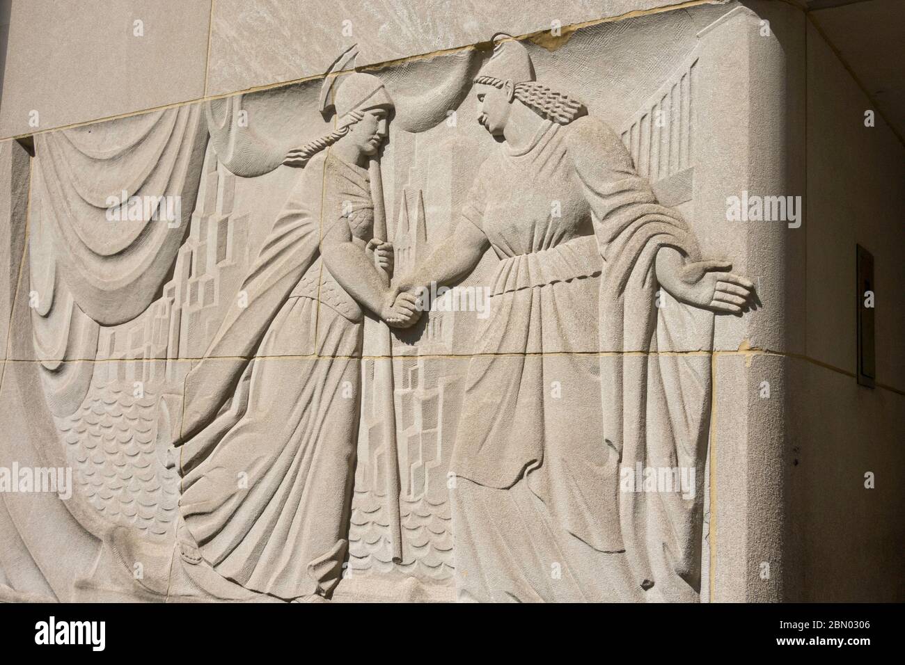 COLUMBIA GRUSS EINE FRAU, ROCKEFELLER CENTER, NYC, USA , Stockfoto