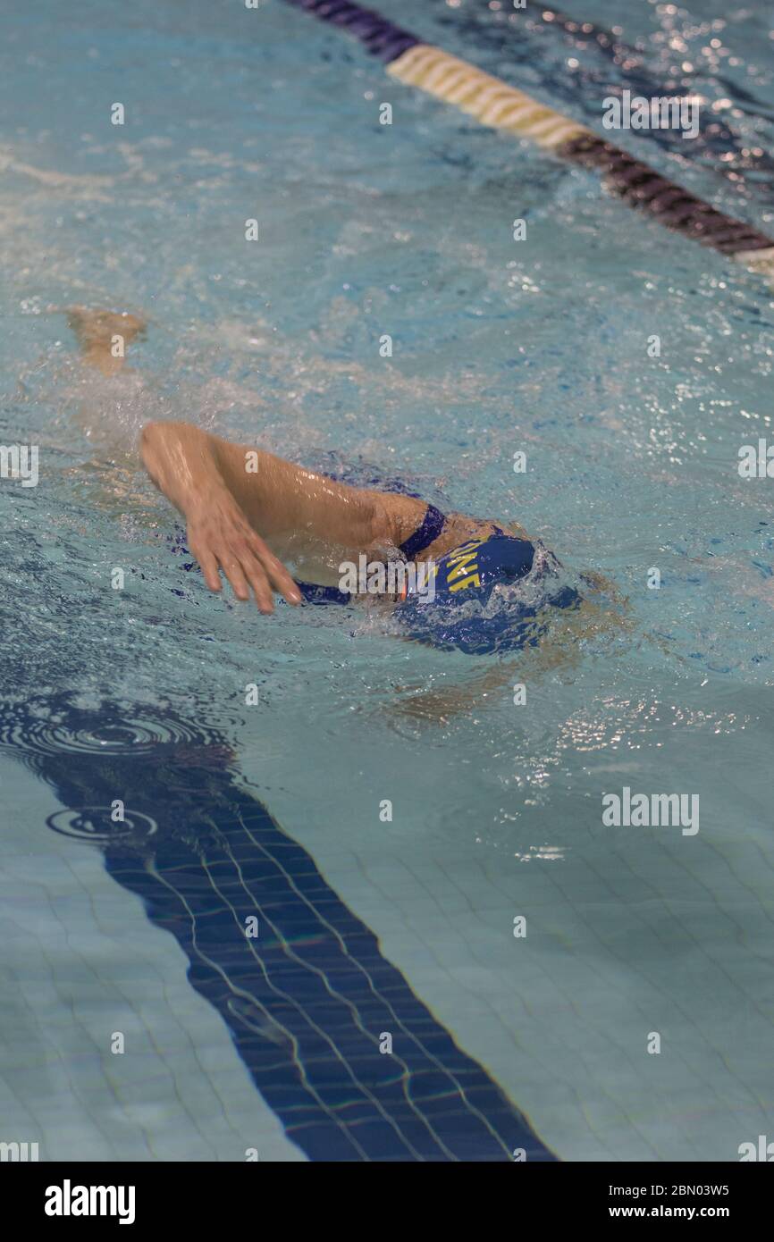 Frauen 65 bis 70 Jahre alt, Freistil Schwimmwettbewerb. Stockfoto