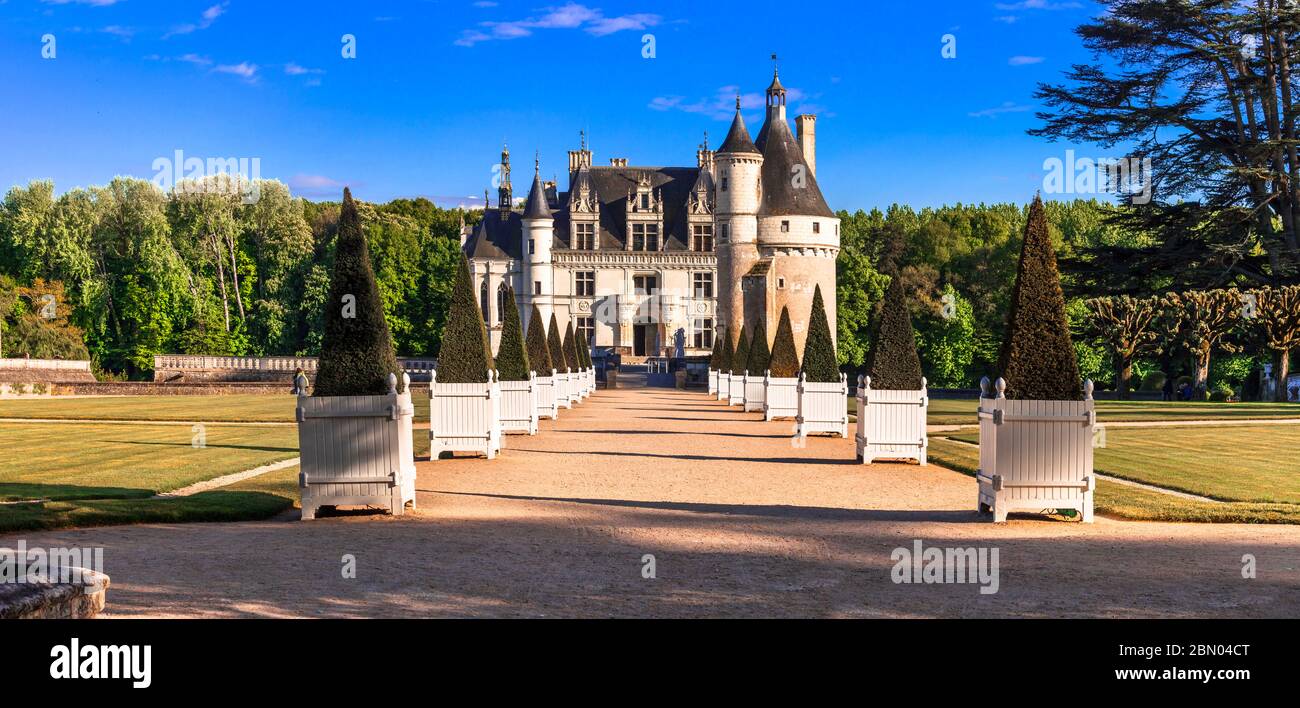 Elegante Chenonceau Burg - schöne Schlösser des Loire-Tals in Frankreich Stockfoto