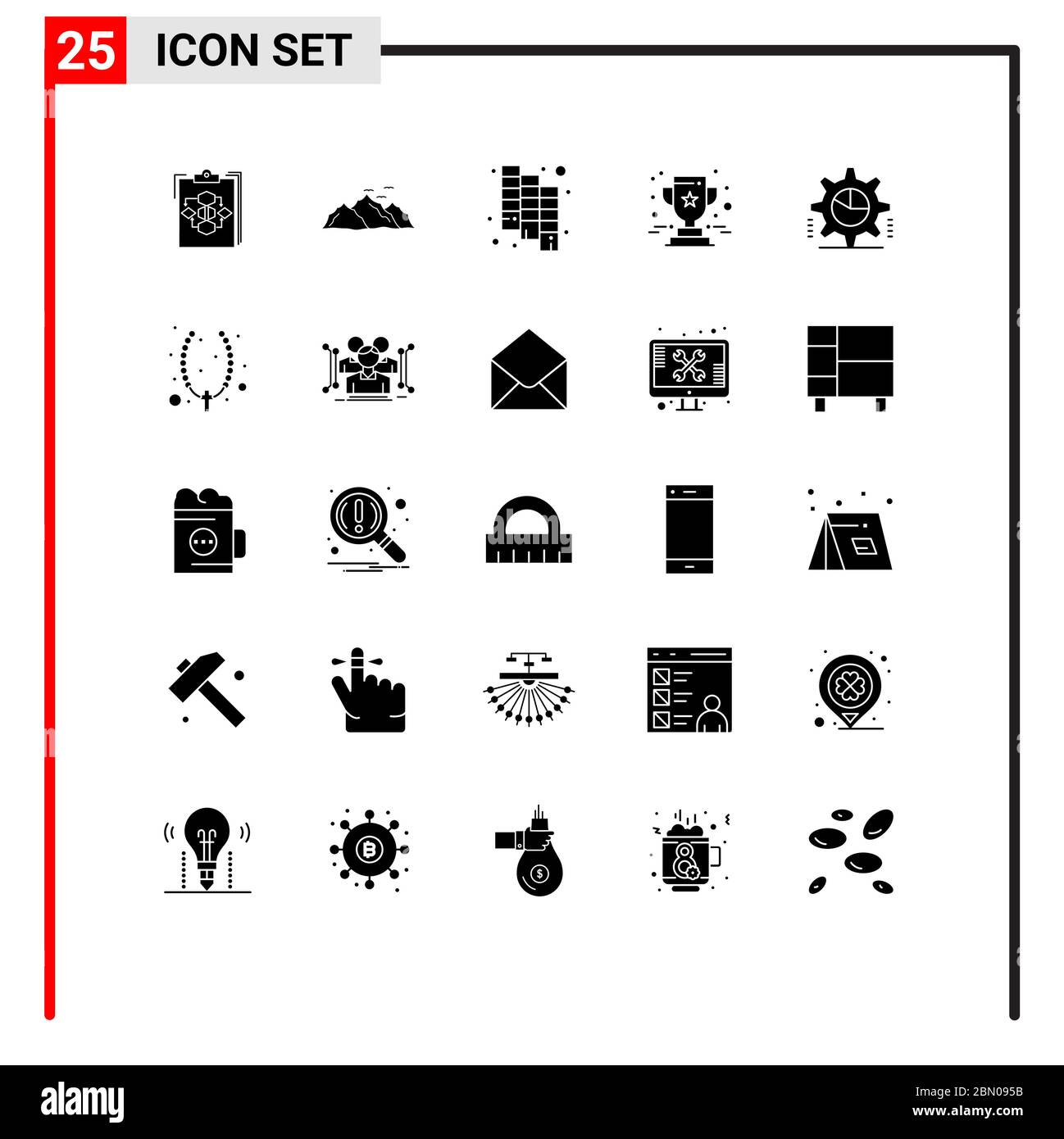 Packung mit 25 modernen Solid Glyphen Zeichen und Symbole für Web Print Medien wie Preis, Leistung, Landschaft, pantone, Katalog editierbar Vektor Design El Stock Vektor