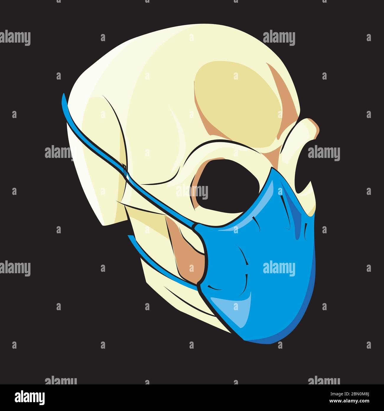 Vektor-Illustration für menschlichen Totenkopf T-Shirt mit Maske auf schwarzem Hintergrund Stock Vektor