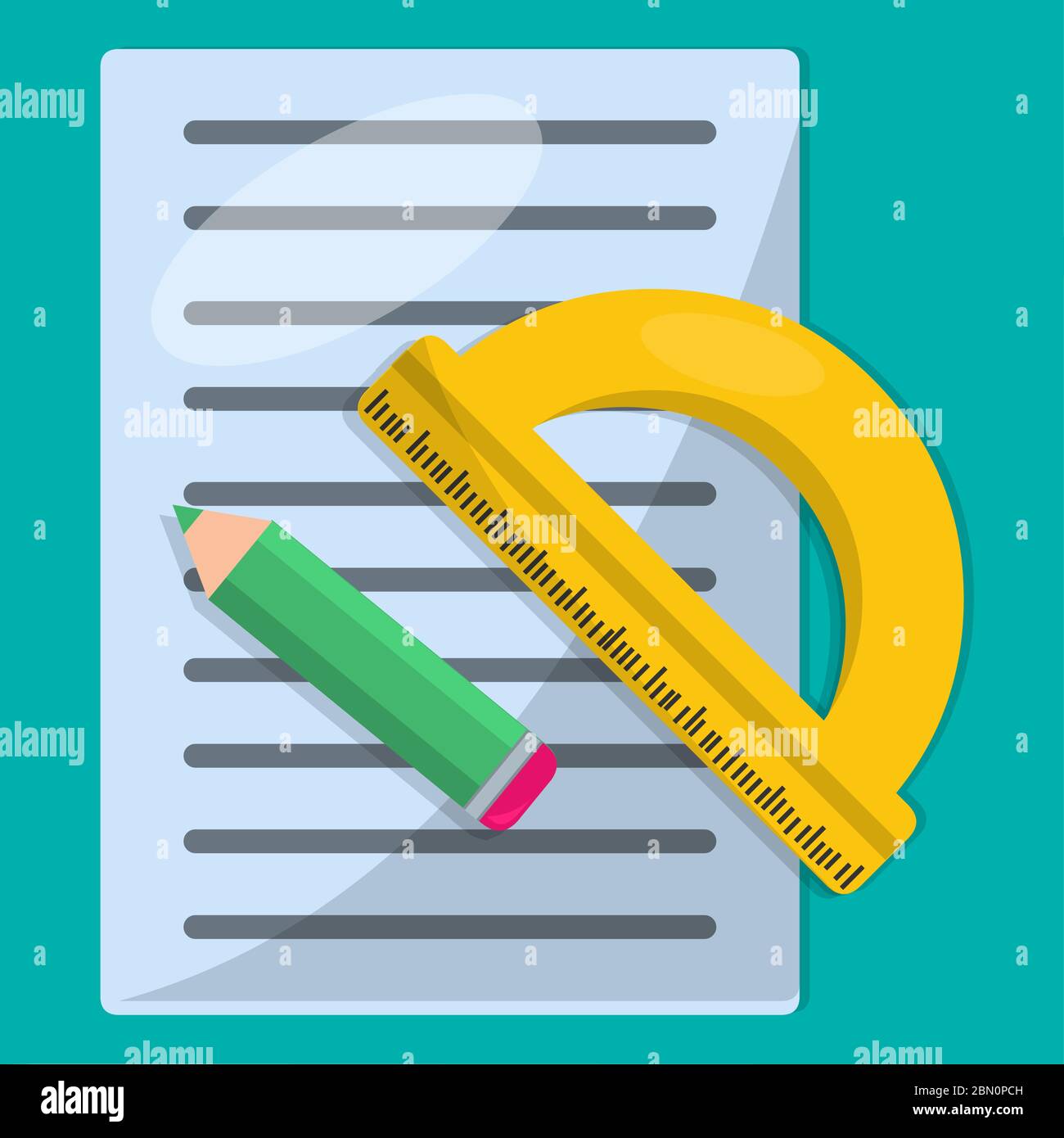 Papier mit Lineal und Bleistift für Bildung Lernkonzept Vektor-Illustration Stock Vektor