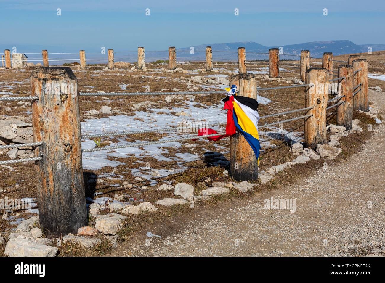 WY04192-00...WYOMING - Big Horn Medicine Wheel, eine alte indianische heilige Stätte, ein National Historic Monument in Bighorn National Forest. Stockfoto
