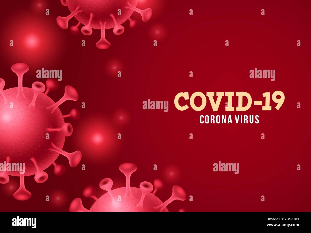 Covid-19 Corona Virus Vektor Hintergrund. Covid-19 Coronavirus Text in rot leeren Raum mit covid19 Corona Virus globale Pandemie. Vektorgrafik. Stock Vektor